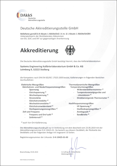 The DAkkS accreditation certificat EN ISO IEC 17025